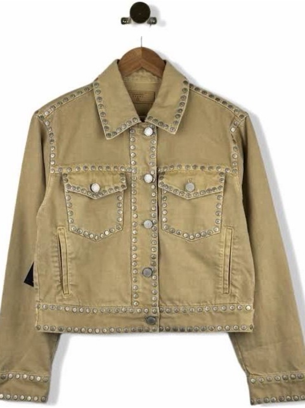 Blank NYC Tan Stud-Trim Cotton Trucker Jacket Sz S/M